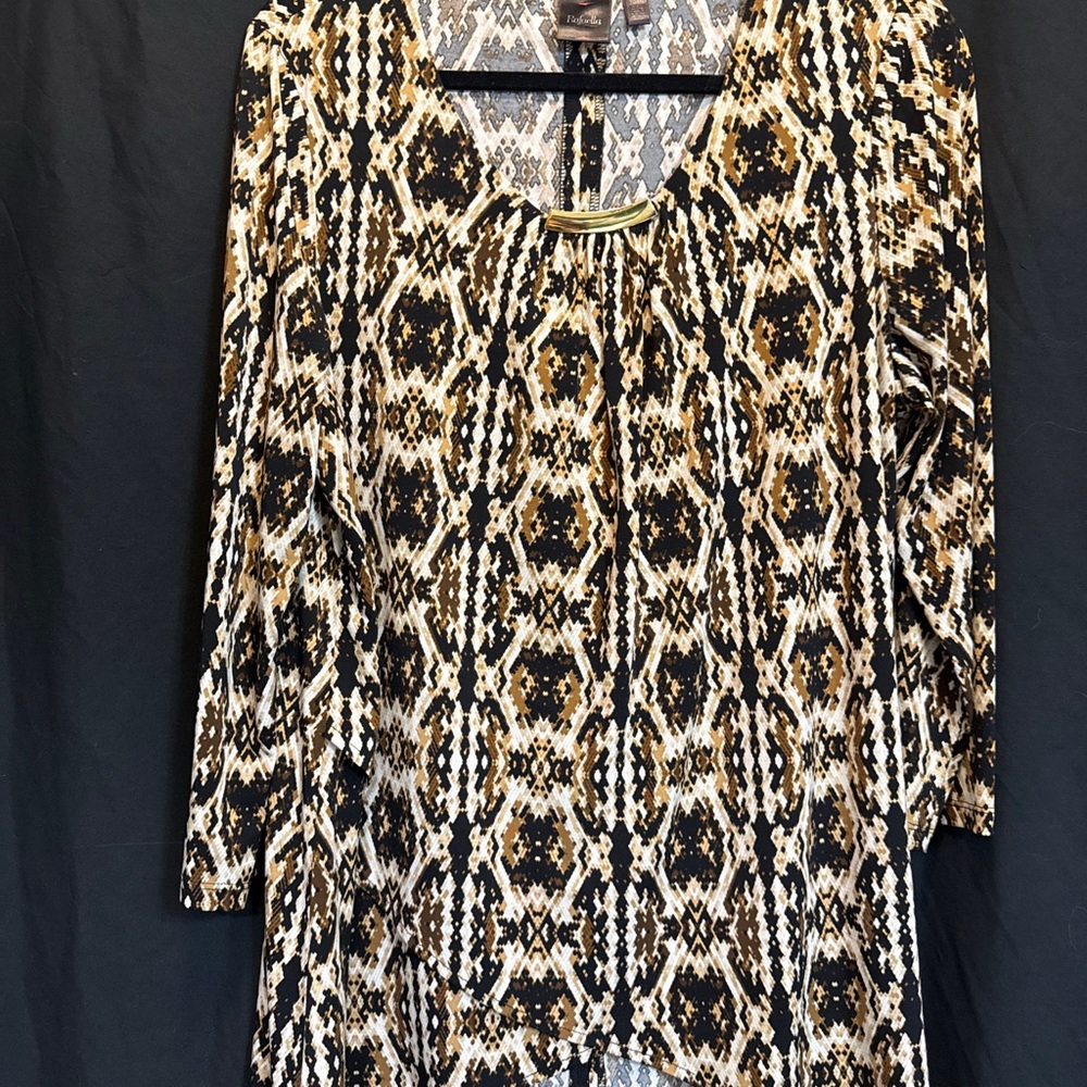 Rafaella Black, Tan and Cream Printed Long Sleeve Tunic